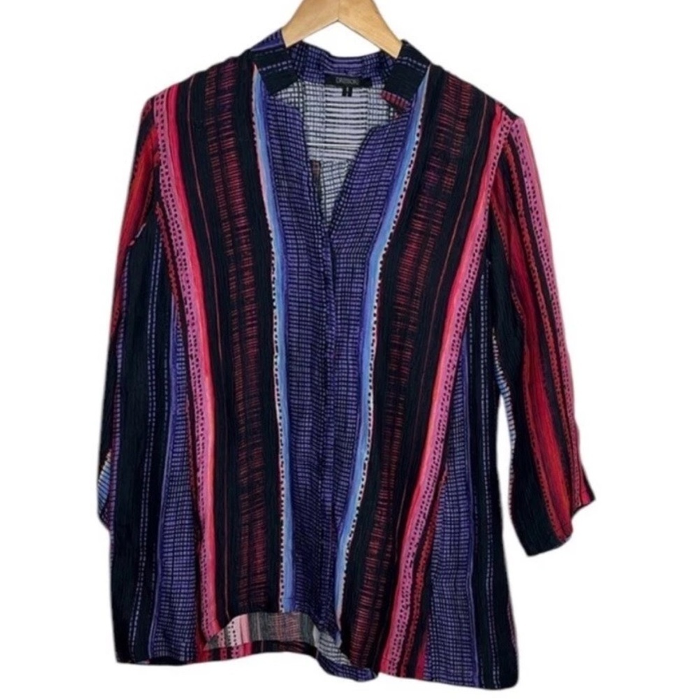 Dressori Silk Striped Button Up 3/4 Sleeve Blouse Women Size S